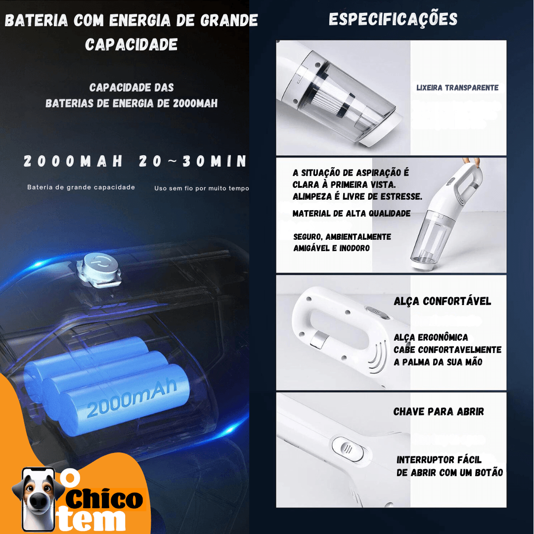Aspirador de Pó Portátil para Pelos - O Chico Tem