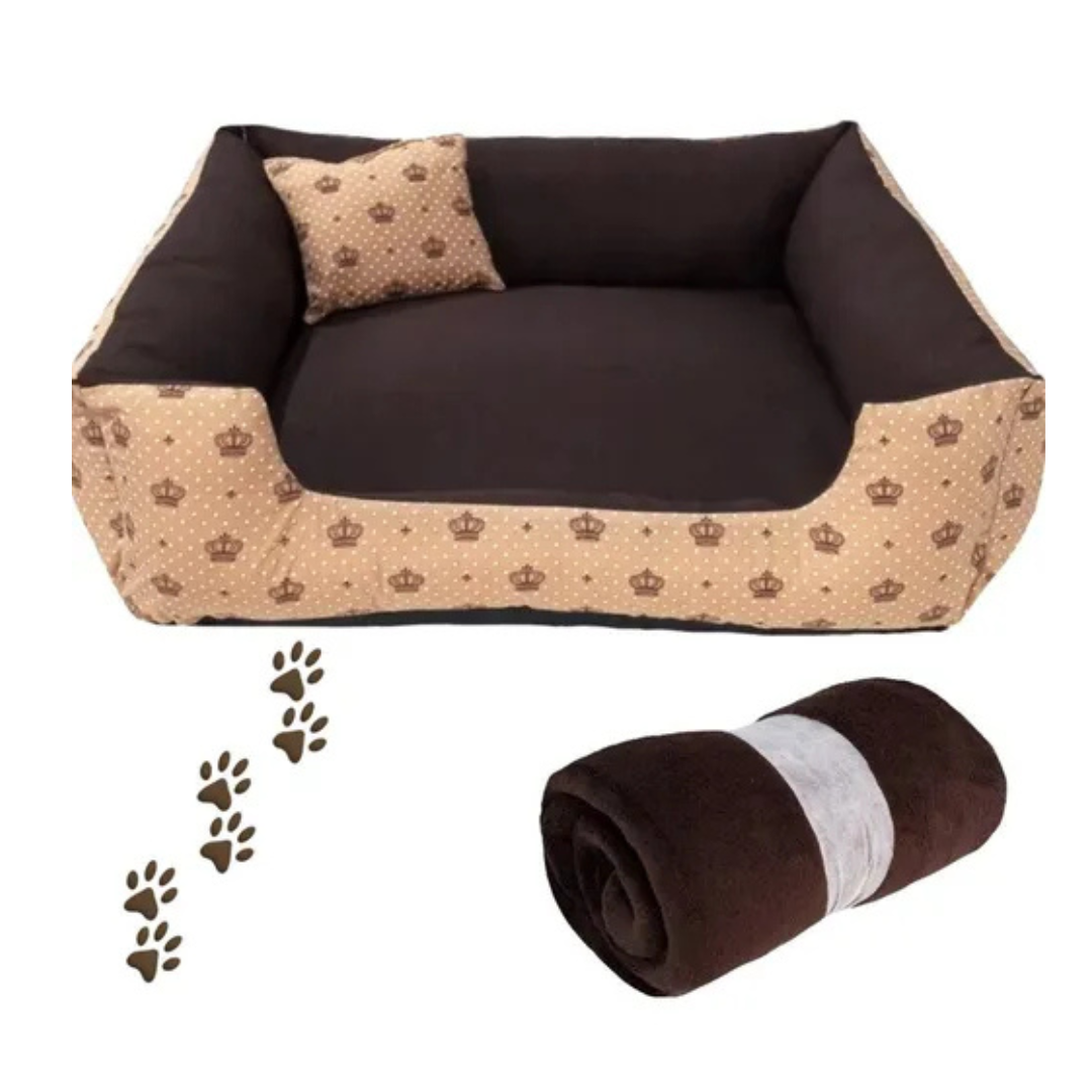 Caminha Pet com Manta e Travesseiro 60x60cm para Cães e Gatos – O Chico Tem