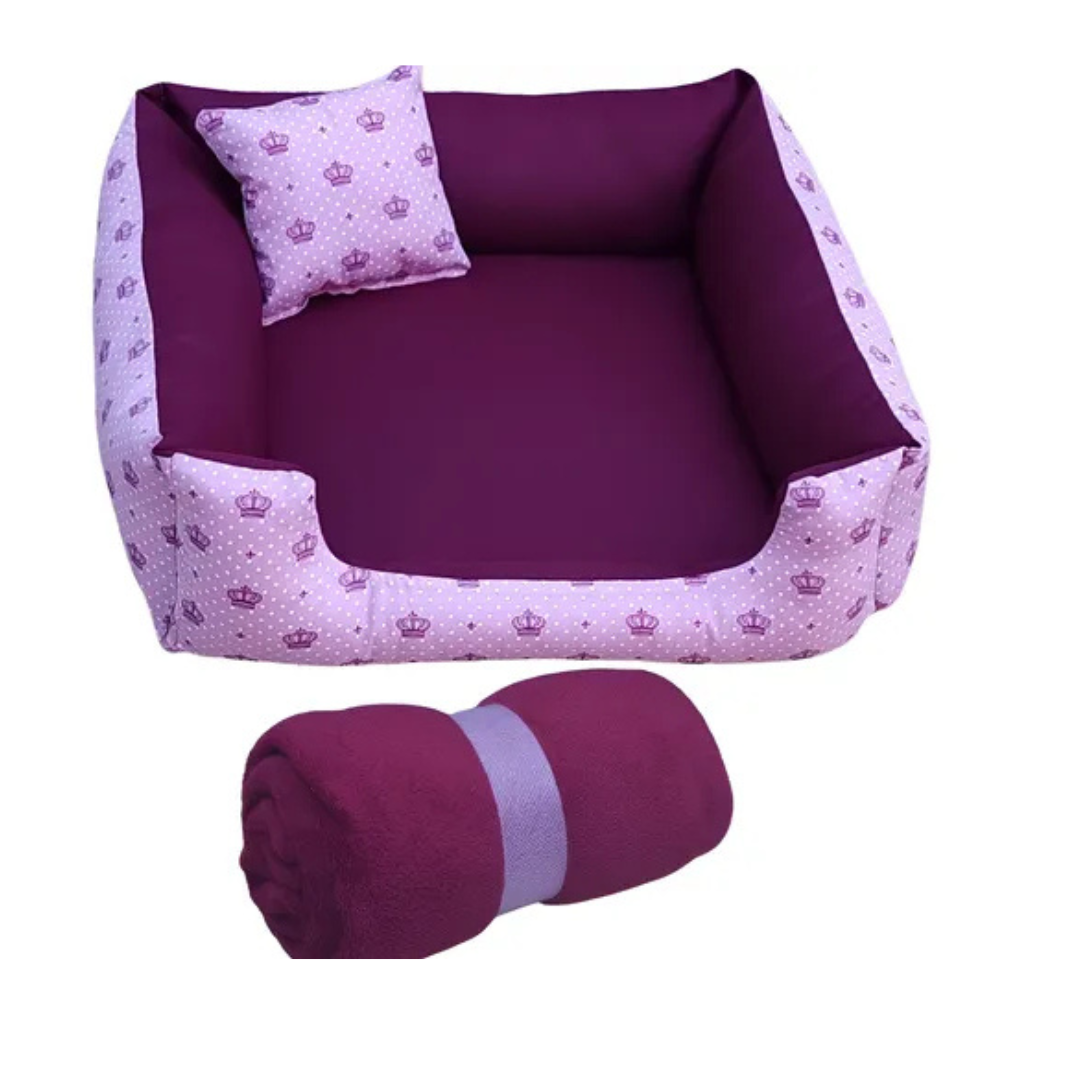 Caminha Pet com Manta e Travesseiro 60x60cm para Cães e Gatos – O Chico Tem