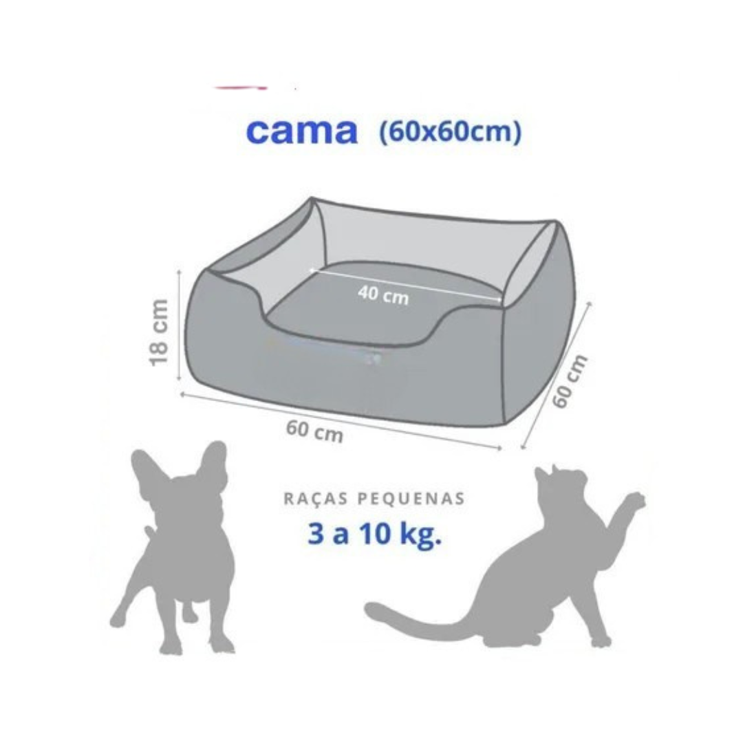 Caminha Pet com Manta e Travesseiro 60x60cm para Cães e Gatos – O Chico Tem