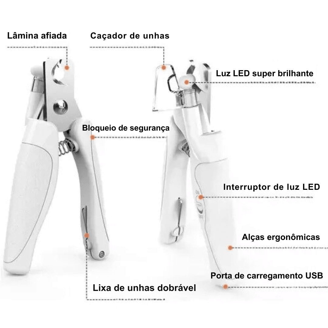 Cortador de Unhas Eletrico 2 em 1 com Luz LED para PETS - O Chico Tem
