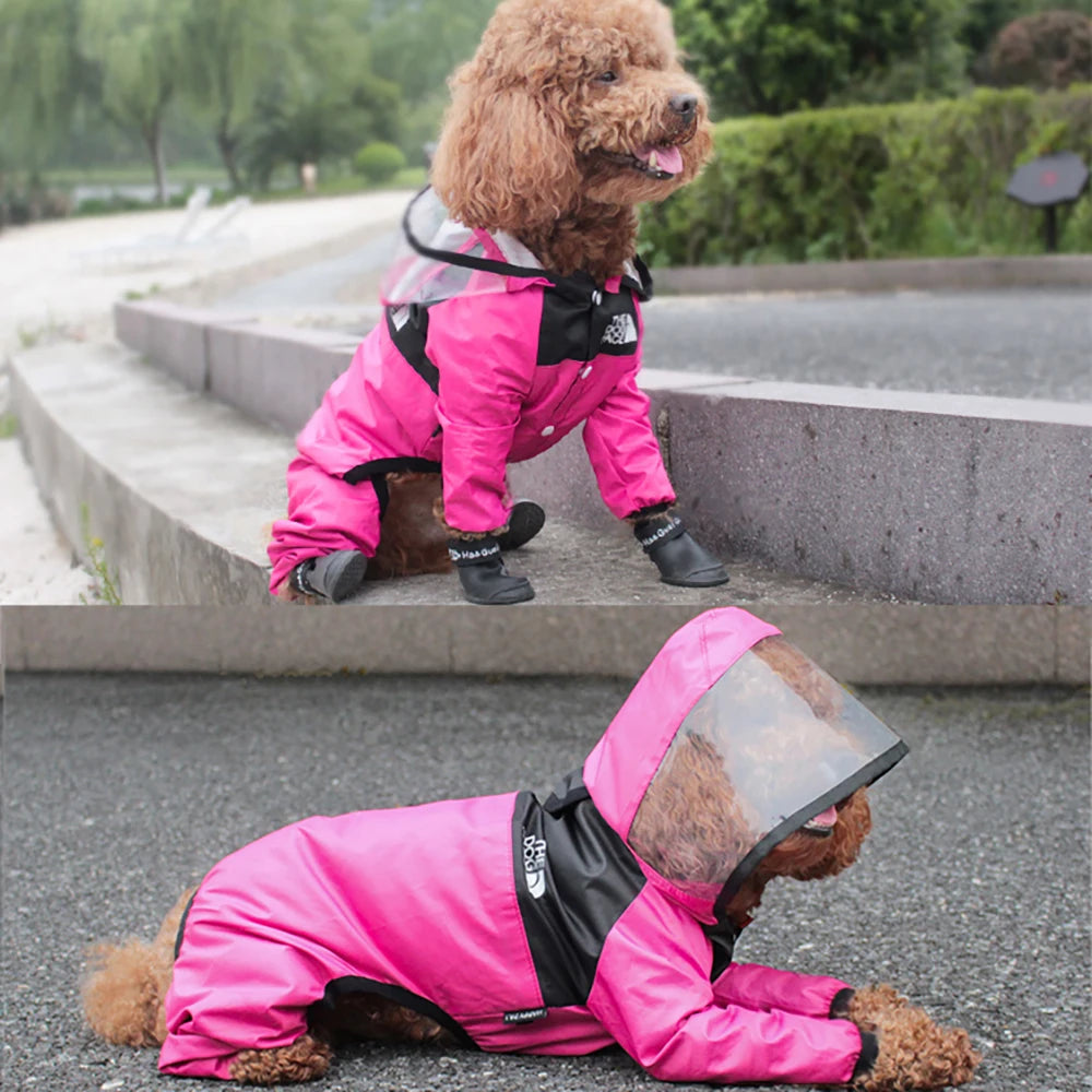 Capa de chuva transparente para cães de estimação, macacão com capuz para cães, casaco à prova d'água, roupas resistentes à água para cães e gatos, jaqueta para animais de estimação para dias chuvosos