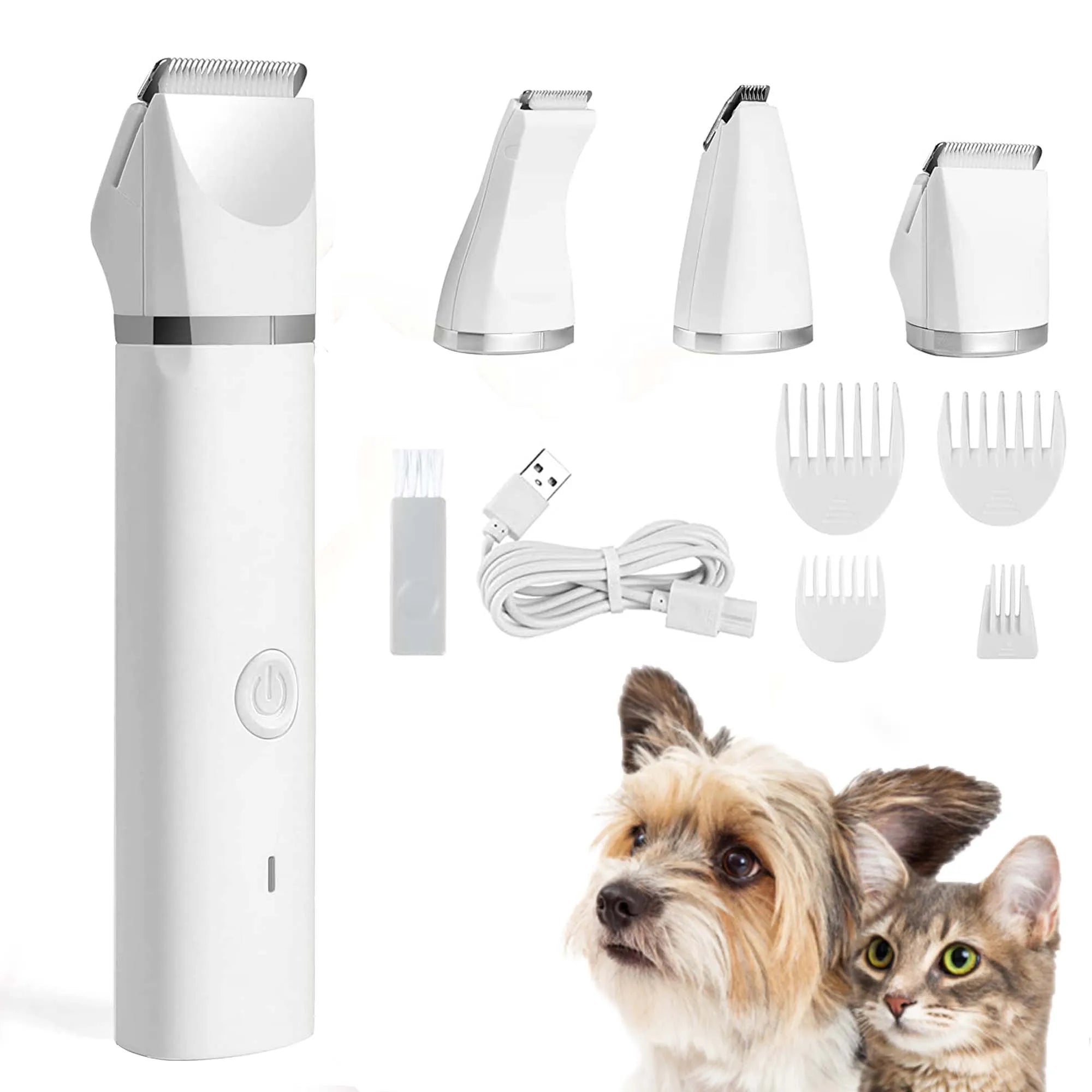 Mewoofun-Cortador de Cabelo Elétrico para Animais, 4 Lâminas, Aparador de Higiene, Moedor de Unhas, Recarregável Profissional, Corte de Cabelo para Cães e Gatos, 4 em 1