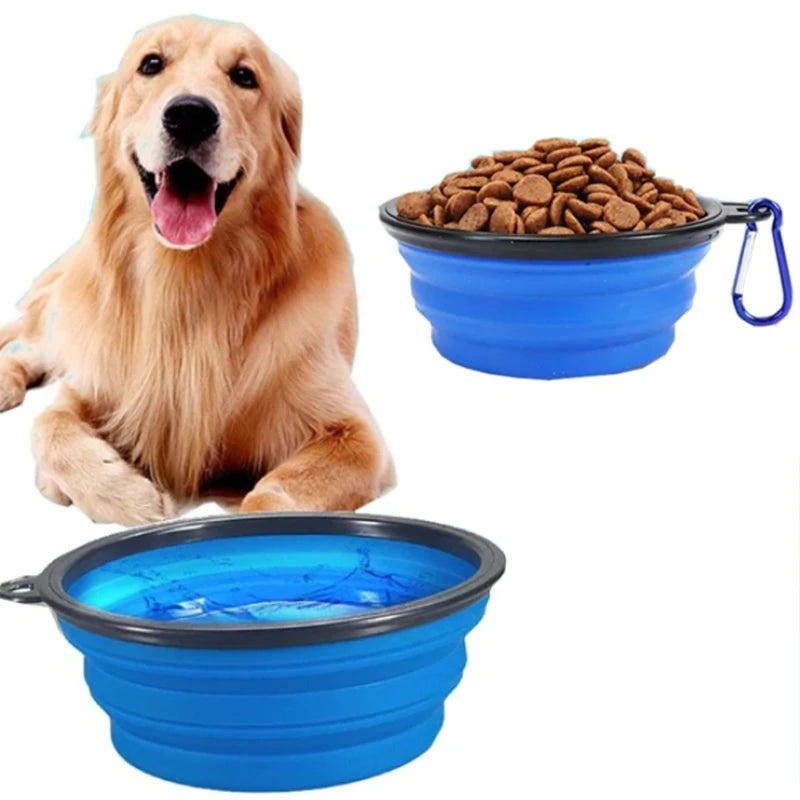 Portable Silicone Food Container com mosquetão para Pet, alimentador dobrável para cão, viagens ao ar livre, alimentador de cachorro, 1000ml