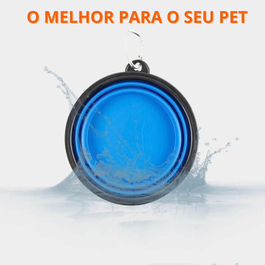 Tigela Dobrável de Silicone com Mosquetão para Pets 1000ml
