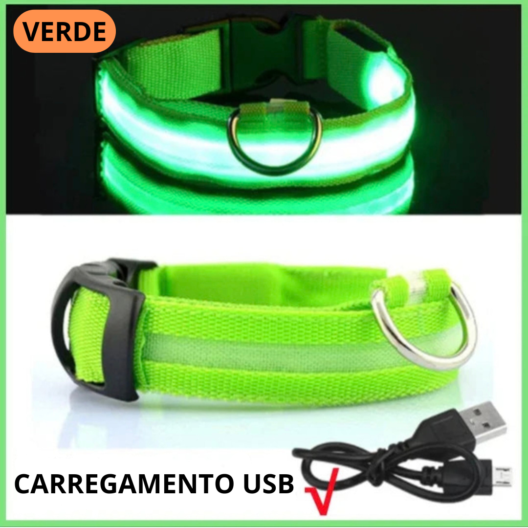Coleira LED Recarregável para Cães - Segurança Noturna