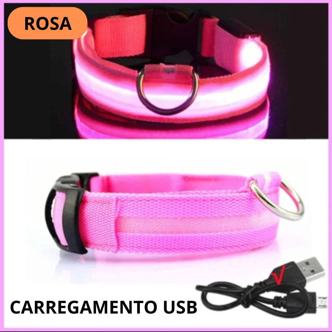 Coleira LED Recarregável para Cães - Segurança Noturna