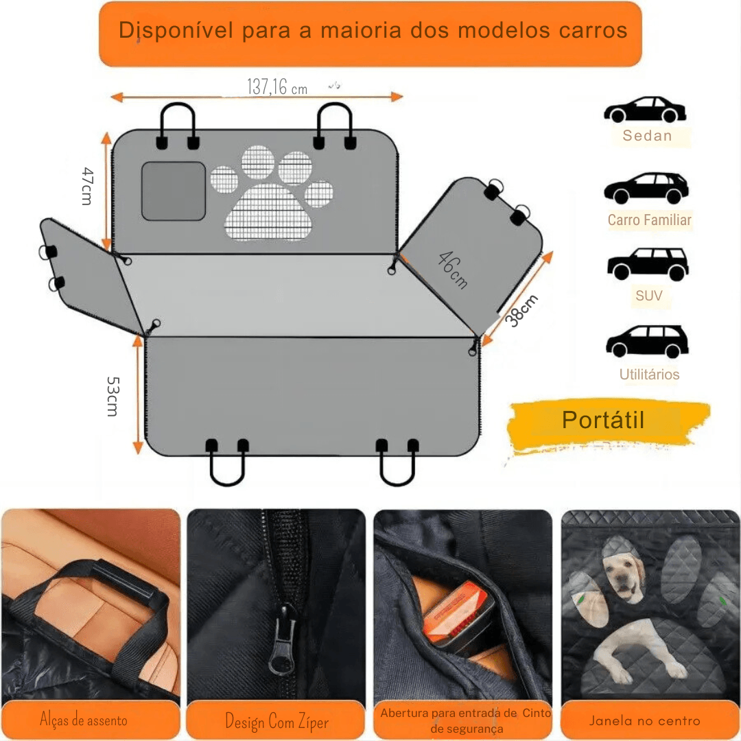 Capa protetora para assento de carro para pets - O Chico Tem