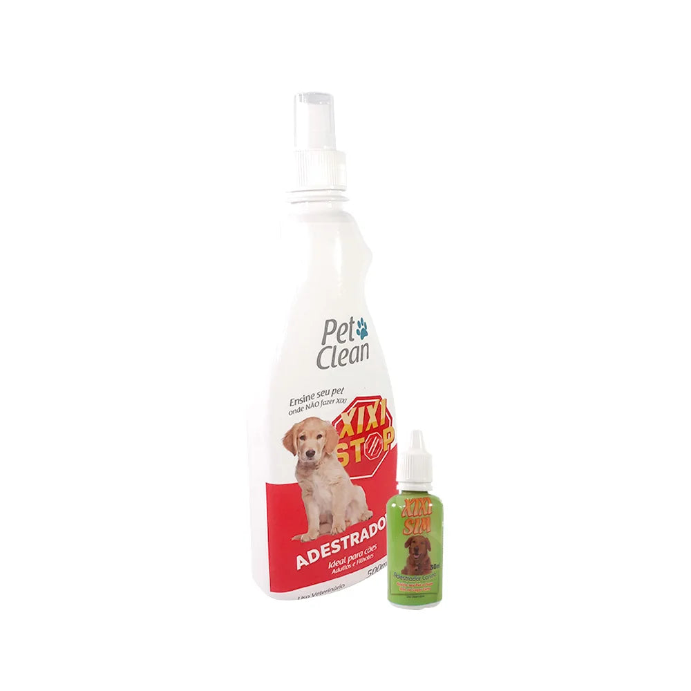 Kit Adestrador Educador Sanitário para Cães Xixi Stop 500ml e Pipi Certo 30ml Pet Clean Cachorro Ajuda Manter Higiene