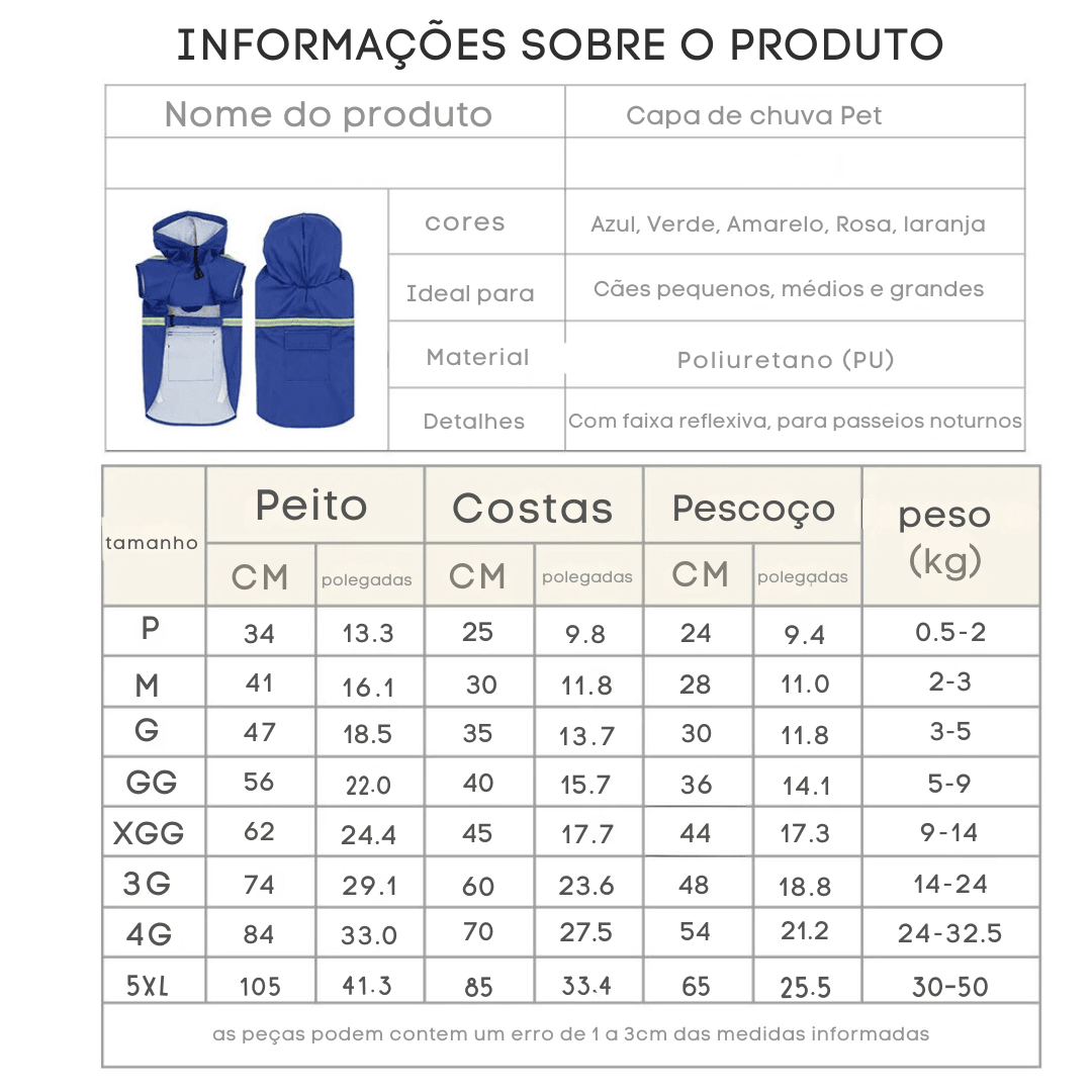 Capa de chuva com capuz para cães - O Chico Tem