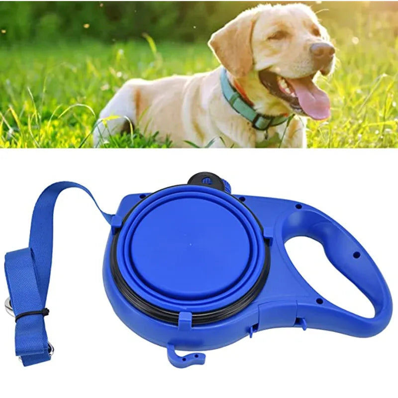 Coleira multifuncional para cães de estimação, com garrafa de água embutida, dispensador de saco de resíduos para caminhada ao ar livre, corda de tração, acessórios para animais de estimação