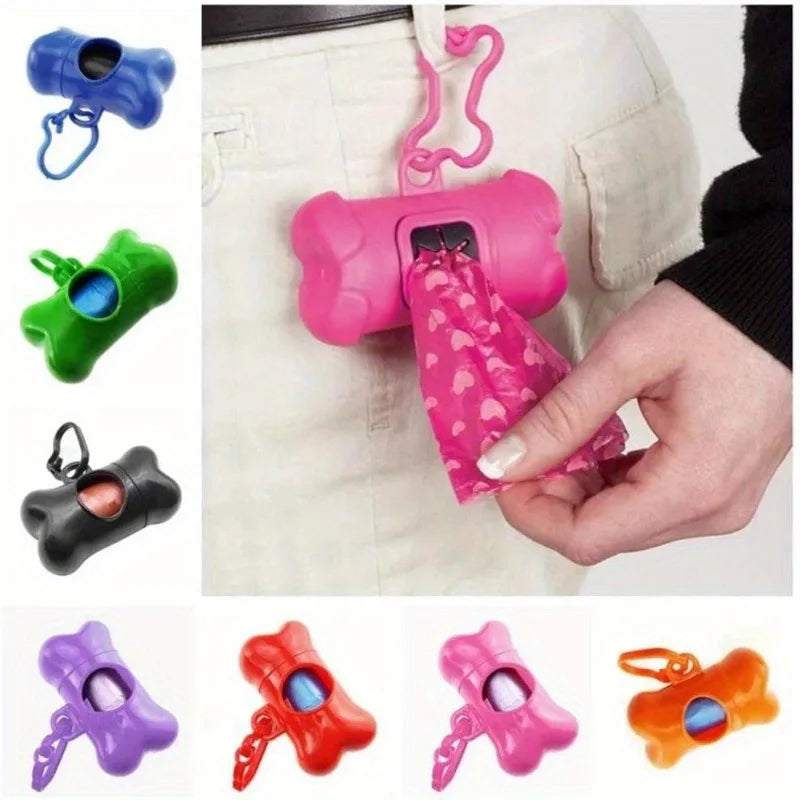 Coloridos em forma de osso cão Poop saco dispensadores, 1 sacos descartáveis, portátil Pet Waste Holder, Caminhadas ao ar livre e Formação