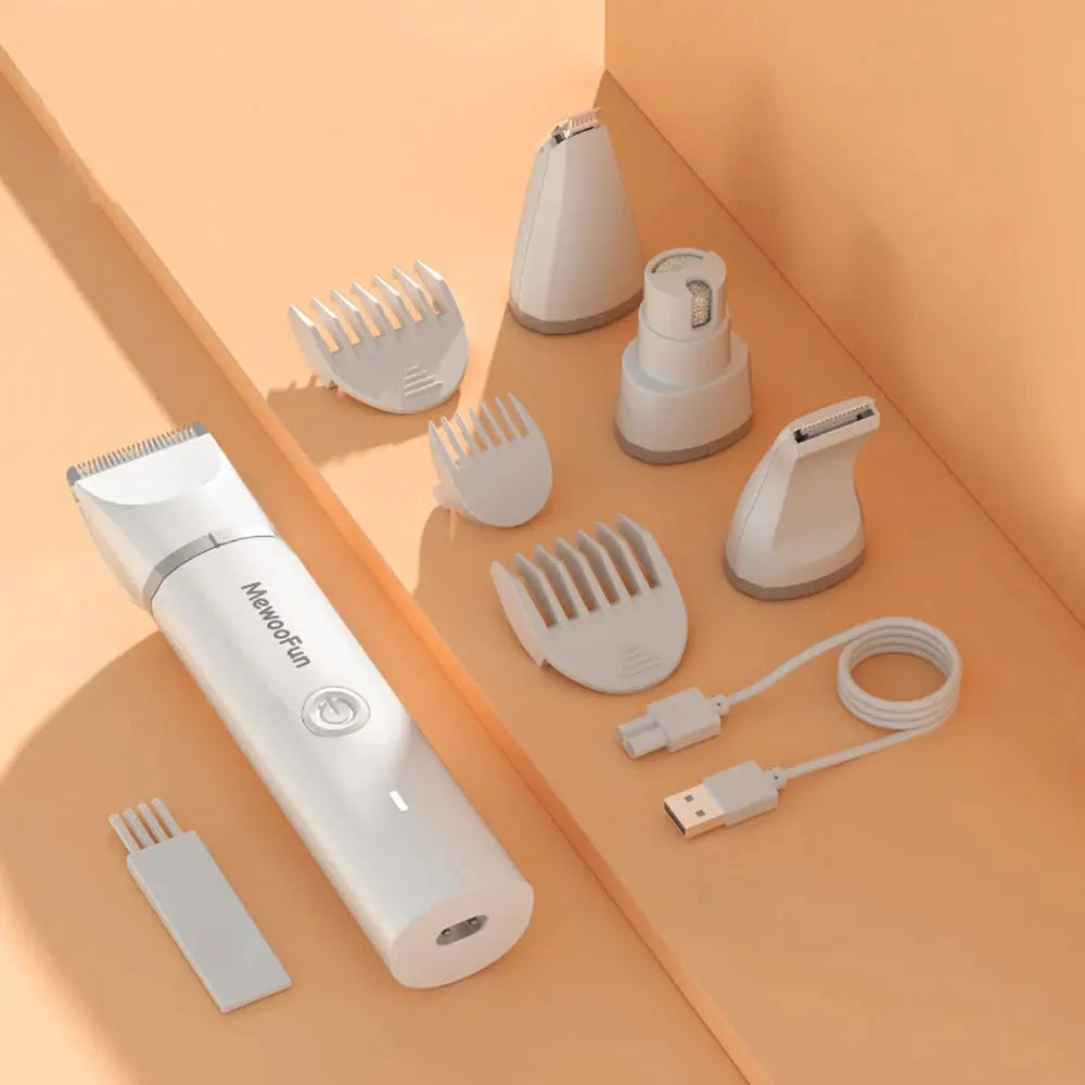 Mewoofun-Cortador de Cabelo Elétrico para Animais, 4 Lâminas, Aparador de Higiene, Moedor de Unhas, Recarregável Profissional, Corte de Cabelo para Cães e Gatos, 4 em 1