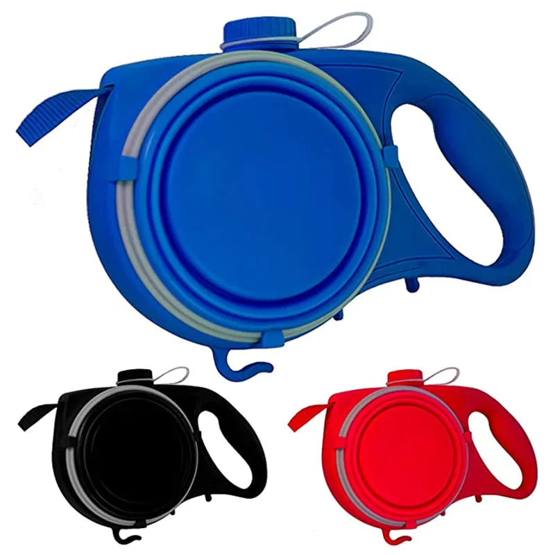 Coleira multifuncional para cães de estimação, com garrafa de água embutida, dispensador de saco de resíduos para caminhada ao ar livre, corda de tração, acessórios para animais de estimação