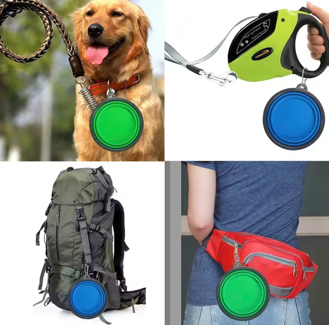 Tigela Dobrável de Silicone com Mosquetão para Pets 1000ml