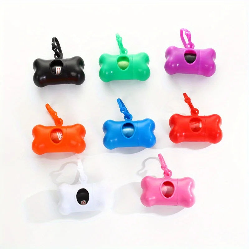 Coloridos em forma de osso cão Poop saco dispensadores, 1 sacos descartáveis, portátil Pet Waste Holder, Caminhadas ao ar livre e Formação