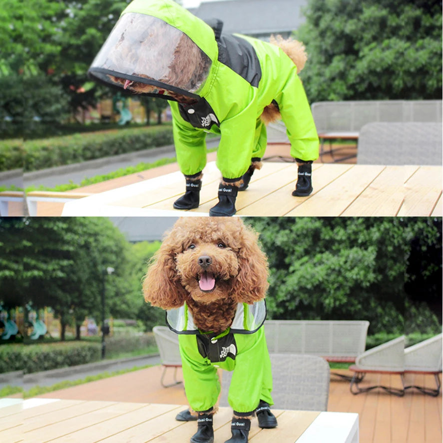 Capa de chuva transparente para cães de estimação, macacão com capuz para cães, casaco à prova d'água, roupas resistentes à água para cães e gatos, jaqueta para animais de estimação para dias chuvosos