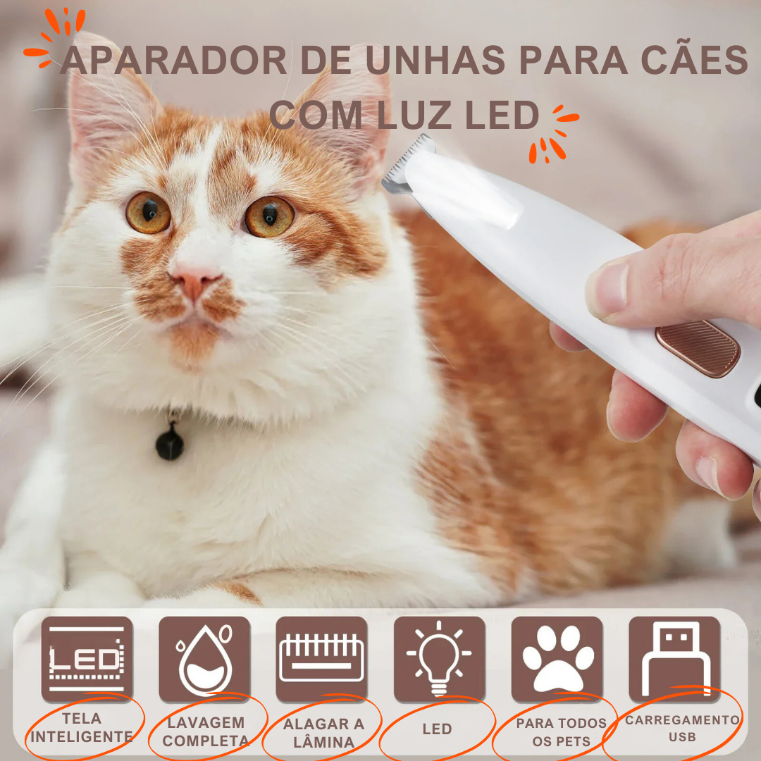 Aparador de Pelos PET Impermeável com LED - O Chico Tem
