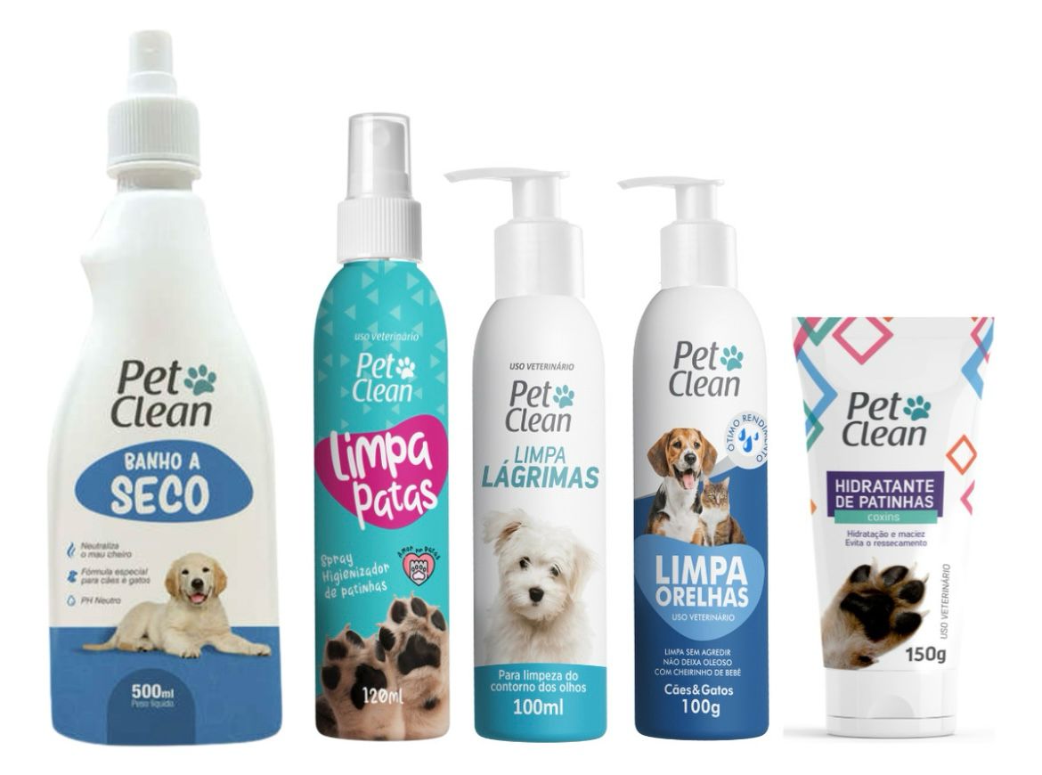 Kit Pet Clean shampoo banho á seco, limpa patas, orelhas e lagrimas e hidratante - O Chico Tem