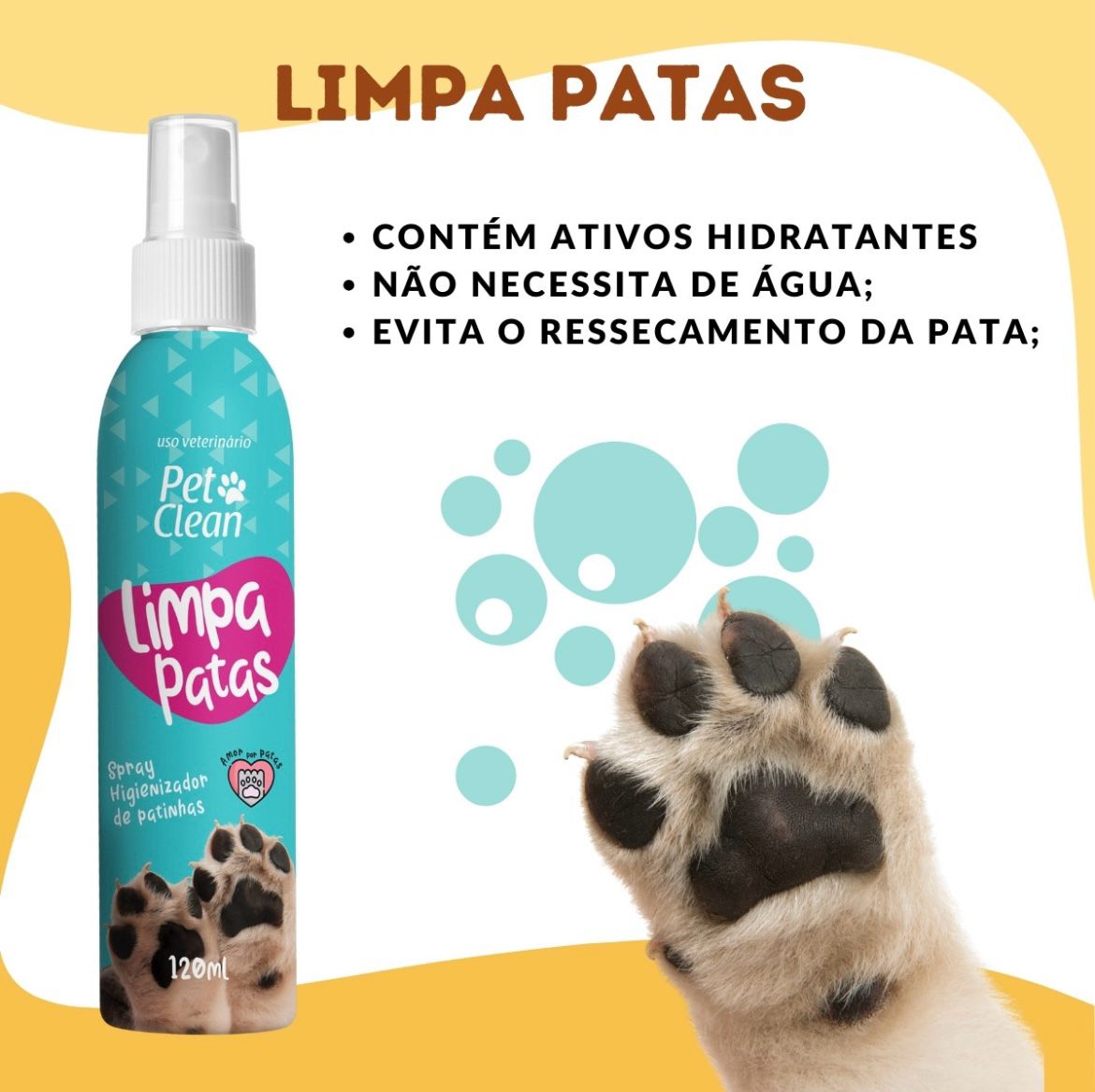 Kit Pet Clean shampoo banho á seco, limpa patas, orelhas e lagrimas e hidratante - O Chico Tem