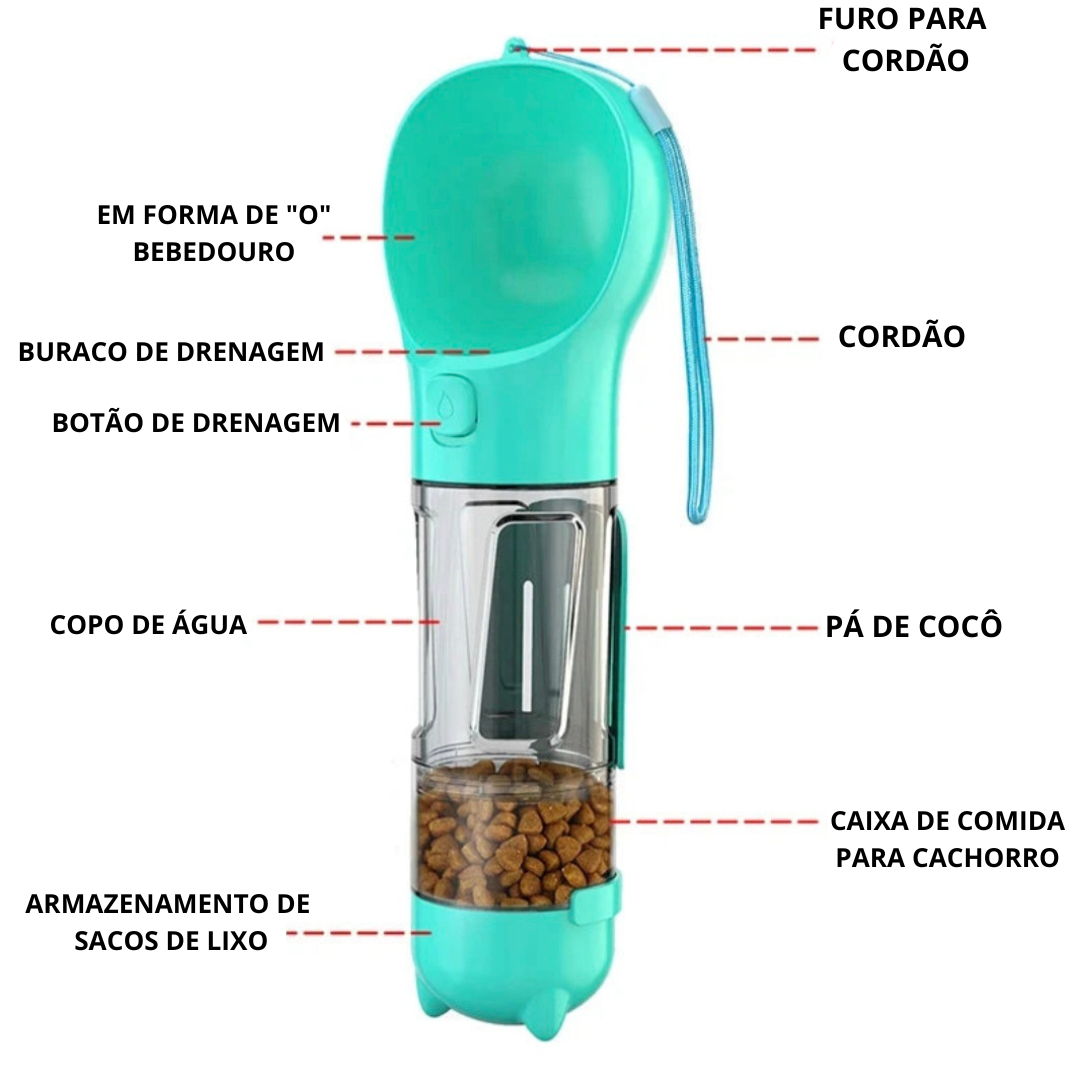 Dispensador de Água 3 em 1 para Pets - Portátil e Multifuncional