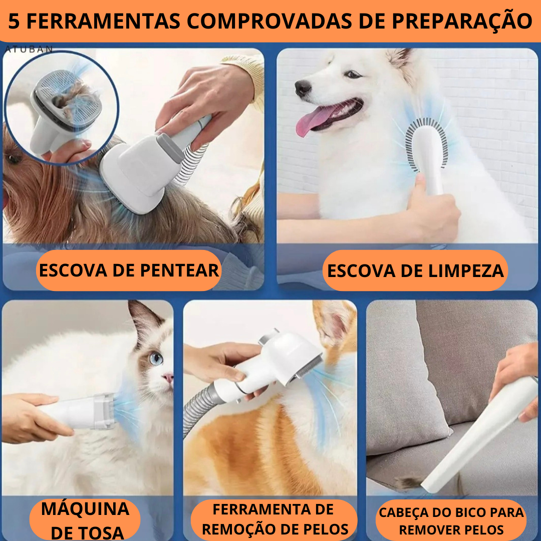 Kit de Aspiração e Escovação para Pets - Grande Capacidade 2.3L